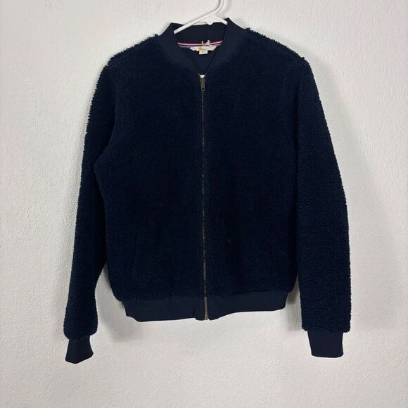 Boden Women's Navy Blue Teddy Zip Up Bomber Jacket Size Medium - Picture 1 of 7